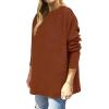 imageANRABESS Women 2024 Casual Oversized Long Batwing Sleeve Crewneck Spilt High Low Knit Tunic Pullover Sweater Trendy OutfitsAuburn