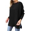 imageANRABESS Women 2024 Casual Oversized Long Batwing Sleeve Crewneck Spilt High Low Knit Tunic Pullover Sweater Trendy OutfitsBlack