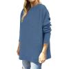 imageANRABESS Women 2024 Casual Oversized Long Batwing Sleeve Crewneck Spilt High Low Knit Tunic Pullover Sweater Trendy OutfitsBlue