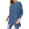 imageANRABESS Women 2024 Casual Oversized Long Batwing Sleeve Crewneck Spilt High Low Knit Tunic Pullover Sweater Trendy OutfitsBlue