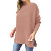 imageANRABESS Women 2024 Casual Oversized Long Batwing Sleeve Crewneck Spilt High Low Knit Tunic Pullover Sweater Trendy OutfitsPink