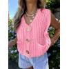 imageANRABESS Women Chunky Knit Sweater Vest Button Down Casual Sleeveless Cardigan with Pockets Spring Trendy Outfits 2025Pink