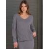 imageANRABESS Womens 2 Piece Outfits Sweater Skirt Sets Casual Long Sleeve V Neck Ribbed Knit Tops Midi Dress 2024 Fall FashionGray Purple