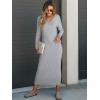 imageANRABESS Womens 2 Piece Outfits Sweater Skirt Sets Casual Long Sleeve V Neck Ribbed Knit Tops Midi Dress 2024 Fall FashionGrey
