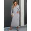 imageANRABESS Womens 2 Piece Outfits Sweater Skirt Sets Casual Long Sleeve V Neck Ribbed Knit Tops Midi Dress 2024 Fall FashionGrey