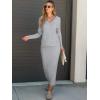 imageANRABESS Womens 2 Piece Outfits Sweater Skirt Sets Casual Long Sleeve V Neck Ribbed Knit Tops Midi Dress 2024 Fall FashionGrey