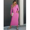imageANRABESS Womens 2 Piece Outfits Sweater Skirt Sets Casual Long Sleeve V Neck Ribbed Knit Tops Midi Dress 2024 Fall FashionHot Pink