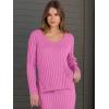 imageANRABESS Womens 2 Piece Outfits Sweater Skirt Sets Casual Long Sleeve V Neck Ribbed Knit Tops Midi Dress 2024 Fall FashionHot Pink