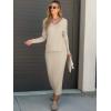imageANRABESS Womens 2 Piece Outfits Sweater Skirt Sets Casual Long Sleeve V Neck Ribbed Knit Tops Midi Dress 2024 Fall FashionKhaki