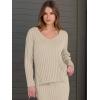 imageANRABESS Womens 2 Piece Outfits Sweater Skirt Sets Casual Long Sleeve V Neck Ribbed Knit Tops Midi Dress 2024 Fall FashionKhaki