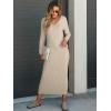 imageANRABESS Womens 2 Piece Outfits Sweater Skirt Sets Casual Long Sleeve V Neck Ribbed Knit Tops Midi Dress 2024 Fall FashionKhaki
