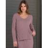 imageANRABESS Womens 2 Piece Outfits Sweater Skirt Sets Casual Long Sleeve V Neck Ribbed Knit Tops Midi Dress 2024 Fall FashionLight Purple
