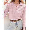 imageANRABESS Womens Cable Knit Sweaters Long Sleeve V Neck Sweater Tops Casual Pullover Polo Shirts 2024 Fall Fashion OutfitsPink