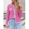imageANRABESS Womens Striped Cardigan Sweaters Casual Long Sleeve Open Front Button Down Knit Cropped Jackets Fall Coat OuterwearStripe Hot Pink
