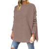 imageANRABESS Women 2024 Casual Oversized Long Batwing Sleeve Crewneck Spilt High Low Knit Tunic Pullover Sweater Trendy OutfitsAlmond