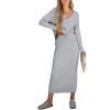 imageANRABESS Womens 2 Piece Outfits Sweater Skirt Sets Casual Long Sleeve V Neck Ribbed Knit Tops Midi Dress 2024 Fall FashionGrey
