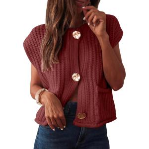 imageANRABESS Women Chunky Knit Sweater Vest Button Down Casual Sleeveless Cardigan with Pockets Spring Trendy Outfits 2025Rust