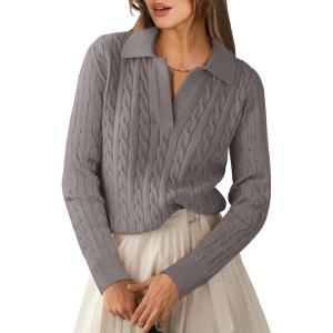 imageANRABESS Womens Cable Knit Sweaters Long Sleeve V Neck Sweater Tops Casual Pullover Polo Shirts 2024 Fall Fashion OutfitsGrey Coffee