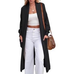 imageANRABESS Womens Long Cardigan Sweater Open Front Long Sleeve Slouchy Oversized Coat 2024 Winter Chunky Knit Waffle CoatiganBlack