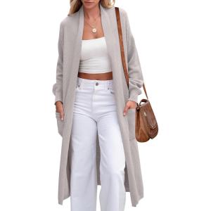 imageANRABESS Womens Long Cardigan Sweater Open Front Long Sleeve Slouchy Oversized Coat 2024 Winter Chunky Knit Waffle CoatiganLight Gray