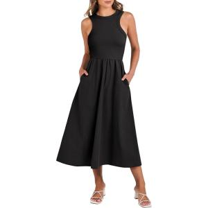 imageANRABESS Womens Summer Casual Sleeveless Midi Sundress Patchwork Knit High Neck Tank Top Racerback Flowy Dresses PocketsBlack