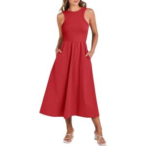 imageANRABESS Womens Summer Casual Sleeveless Midi Sundress Patchwork Knit High Neck Tank Top Racerback Flowy Dresses PocketsRed