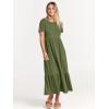 imageANRABESS Women Summer Casual Short Sleeve Crewneck Aline Swing Flowy Tiered Shirt Maxi Beach Long Dress 2025 Trendy OutfitsArmy Green