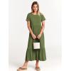 imageANRABESS Women Summer Casual Short Sleeve Crewneck Aline Swing Flowy Tiered Shirt Maxi Beach Long Dress 2025 Trendy OutfitsArmy Green
