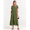 imageANRABESS Women Summer Casual Short Sleeve Crewneck Aline Swing Flowy Tiered Shirt Maxi Beach Long Dress 2025 Trendy OutfitsArmy Green