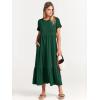 imageANRABESS Women Summer Casual Short Sleeve Crewneck Aline Swing Flowy Tiered Shirt Maxi Beach Long Dress 2025 Trendy OutfitsDeep Green