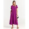 imageANRABESS Women Summer Casual Short Sleeve Crewneck Aline Swing Flowy Tiered Shirt Maxi Beach Long Dress 2025 Trendy OutfitsFuchsia