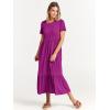 imageANRABESS Women Summer Casual Short Sleeve Crewneck Aline Swing Flowy Tiered Shirt Maxi Beach Long Dress 2025 Trendy OutfitsFuchsia