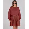 imageANRABESS Women Sweatshirts Dress Oversized Long Sleeve Patchwork Casual Loose Pleated Pullover Mini Dress Fall Outfits 2025Brick Red