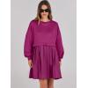 imageANRABESS Women Sweatshirts Dress Oversized Long Sleeve Patchwork Casual Loose Pleated Pullover Mini Dress Fall Outfits 2025Hot Pink