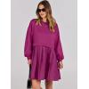 imageANRABESS Women Sweatshirts Dress Oversized Long Sleeve Patchwork Casual Loose Pleated Pullover Mini Dress Fall Outfits 2025Hot Pink