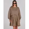 imageANRABESS Women Sweatshirts Dress Oversized Long Sleeve Patchwork Casual Loose Pleated Pullover Mini Dress Fall Outfits 2025Khaki