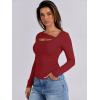 imageANRABESS Womens Cutout Tops Trendy Sexy Long Sleeve Shirts Ribbed Slim Fit Tee 2024 Fall Fashion Going Out Tshirts ClothesRed