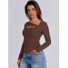 imageANRABESS Womens Cutout Tops Trendy Sexy Long Sleeve Shirts Ribbed Slim Fit Tee 2024 Fall Fashion Going Out Tshirts ClothesRed Brown