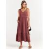 imageANRABESS Womens Summer Maxi Dresses Fit ampamp Flare Flowy V Neck Sleeveless Swing Casual Tiered Beach Sundress with PocketsRed