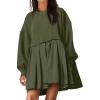 imageANRABESS Women Sweatshirts Dress Oversized Long Sleeve Patchwork Casual Loose Pleated Pullover Mini Dress Fall Outfits 2025Army Green