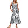 imageANRABESS Womens Summer Maxi Dresses Fit ampamp Flare Flowy V Neck Sleeveless Swing Casual Tiered Beach Sundress with PocketsGrey With Floral White
