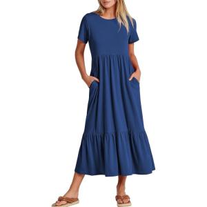 imageANRABESS Women Summer Casual Short Sleeve Crewneck Aline Swing Flowy Tiered Shirt Maxi Beach Long Dress 2025 Trendy OutfitsBlue