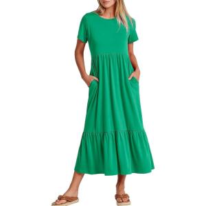 imageANRABESS Women Summer Casual Short Sleeve Crewneck Aline Swing Flowy Tiered Shirt Maxi Beach Long Dress 2025 Trendy OutfitsGrass