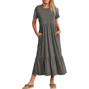 imageANRABESS Women Summer Casual Short Sleeve Crewneck Aline Swing Flowy Tiered Shirt Maxi Beach Long Dress 2025 Trendy OutfitsGray