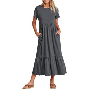 imageANRABESS Women Summer Casual Short Sleeve Crewneck Aline Swing Flowy Tiered Shirt Maxi Beach Long Dress 2025 Trendy OutfitsGray Blue