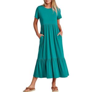 imageANRABESS Women Summer Casual Short Sleeve Crewneck Aline Swing Flowy Tiered Shirt Maxi Beach Long Dress 2025 Trendy OutfitsLake Green