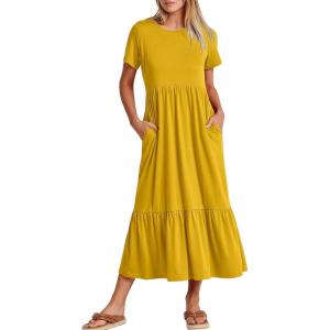 imageANRABESS Women Summer Casual Short Sleeve Crewneck Aline Swing Flowy Tiered Shirt Maxi Beach Long Dress 2025 Trendy OutfitsMustrad Yellow