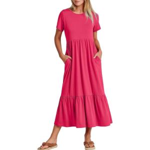 imageANRABESS Women Summer Casual Short Sleeve Crewneck Aline Swing Flowy Tiered Shirt Maxi Beach Long Dress 2025 Trendy OutfitsPeach