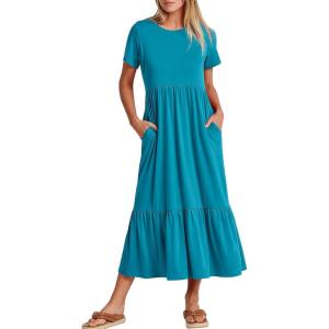 imageANRABESS Women Summer Casual Short Sleeve Crewneck Aline Swing Flowy Tiered Shirt Maxi Beach Long Dress 2025 Trendy OutfitsSky Blue
