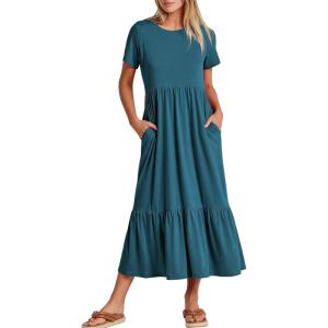 imageANRABESS Women Summer Casual Short Sleeve Crewneck Aline Swing Flowy Tiered Shirt Maxi Beach Long Dress 2025 Trendy OutfitsTeal Blue
